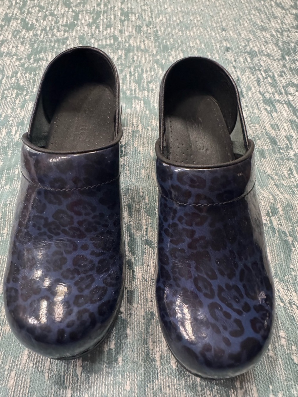 Blue Leopard Print Clogs Sanita Size 37